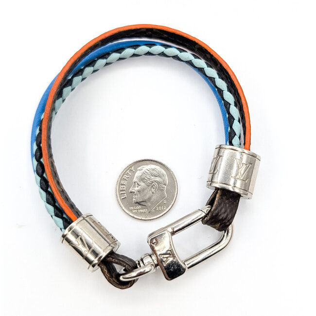 Bracelet Louis Vuitton Brown Monogram LV Treble Blue Leather Cloth Pony Style Calfskin 126055001