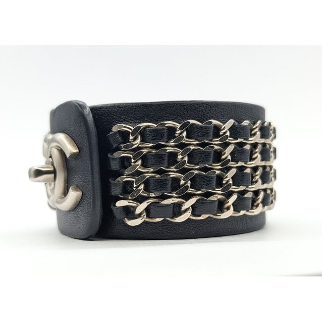 Bracelet Channel Black Leather Chain Turnlock 126055002