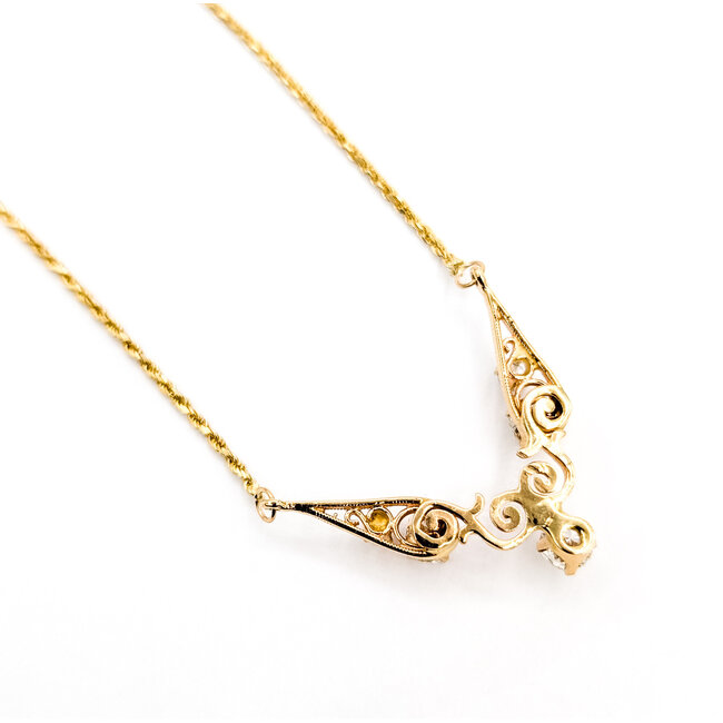 Necklace Scroll 1.50ctw Round Diamonds 14ky 1.25x1" 21" 7.73g 226050009