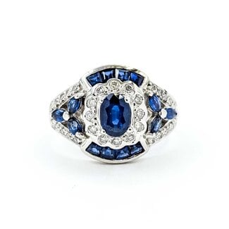Ring Vintage Style .15ctw Round Diamonds 1.0ctw Blue Sapphire 14kw Sz6 5.8g 126050001