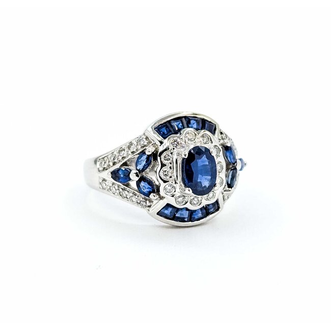 Ring Vintage Style .15ctw Round Diamonds 1.0ctw Blue Sapphire 14kw Sz6 5.8g 126050001