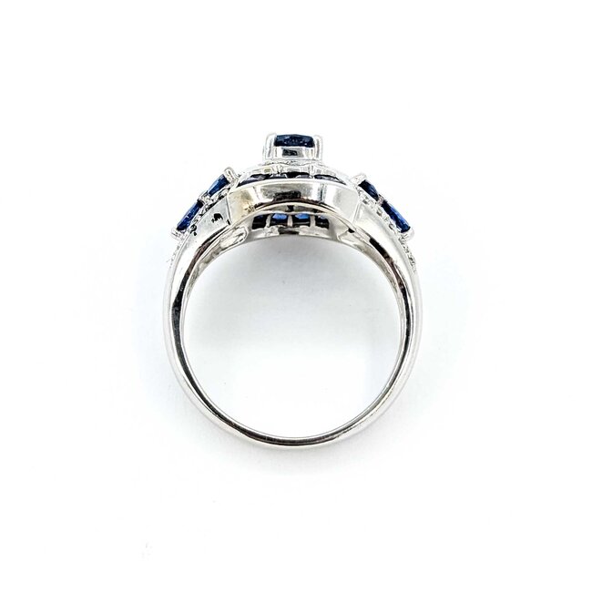 Ring Vintage Style .15ctw Round Diamonds 1.0ctw Blue Sapphire 14kw Sz6 5.8g 126050001