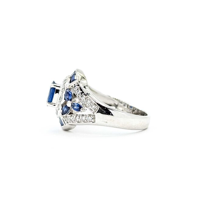 Ring Vintage Style .15ctw Round Diamonds 1.0ctw Blue Sapphire 14kw Sz6 5.8g 126050001
