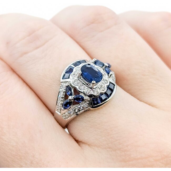 Ring Vintage Style .15ctw Round Diamonds 1.0ctw Blue Sapphire 14kw Sz6 5.8g 126050001