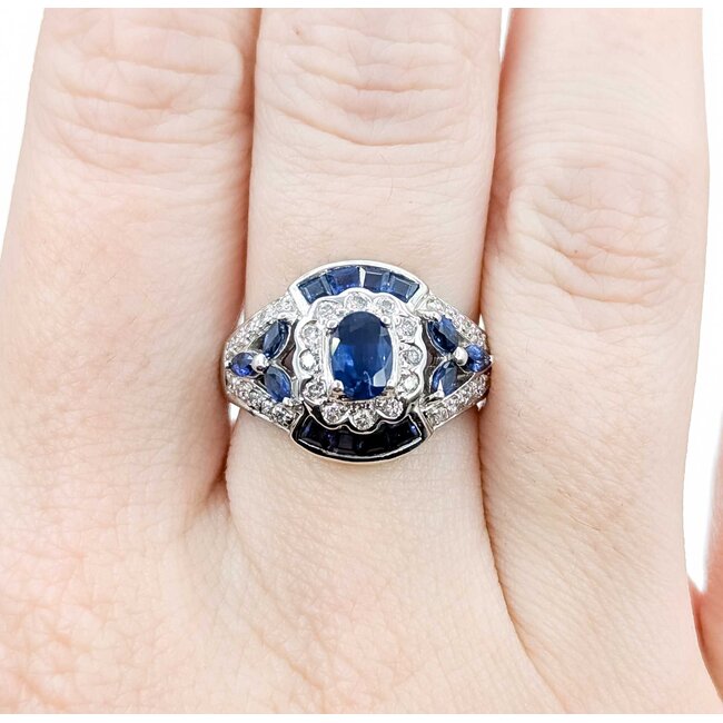 Ring Vintage Style .15ctw Round Diamonds 1.0ctw Blue Sapphire 14kw Sz6 5.8g 126050001