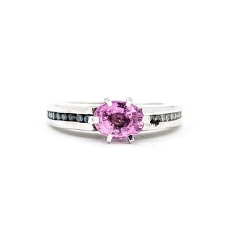 Ring Euro Shank .20ctw Round Diamonds Pink Sapphire 14kw Sz6 7.3g 126050004