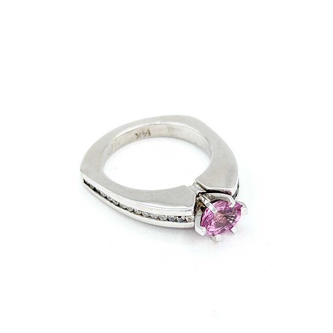Ring Euro Shank .20ctw Round Diamonds Pink Sapphire 14kw Sz6 7.3g 126050004