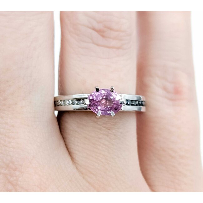 Ring Euro Shank .20ctw Round Diamonds Pink Sapphire 14kw Sz6 7.3g 126050004