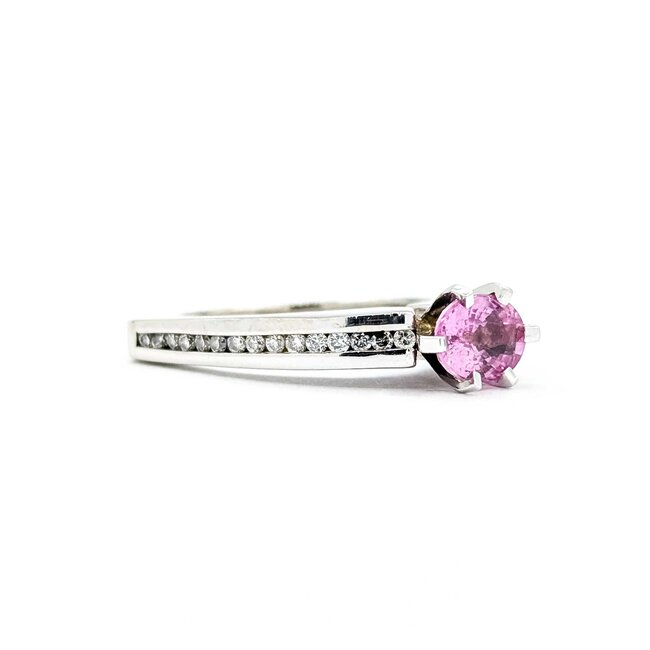 Ring Euro Shank .20ctw Round Diamonds Pink Sapphire 14kw Sz6 7.3g 126050004
