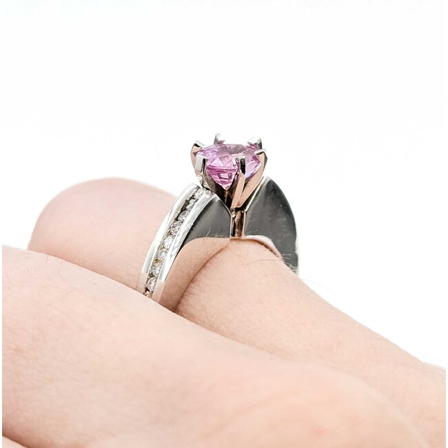 Ring Euro Shank .20ctw Round Diamonds Pink Sapphire 14kw Sz6 7.3g 126050004