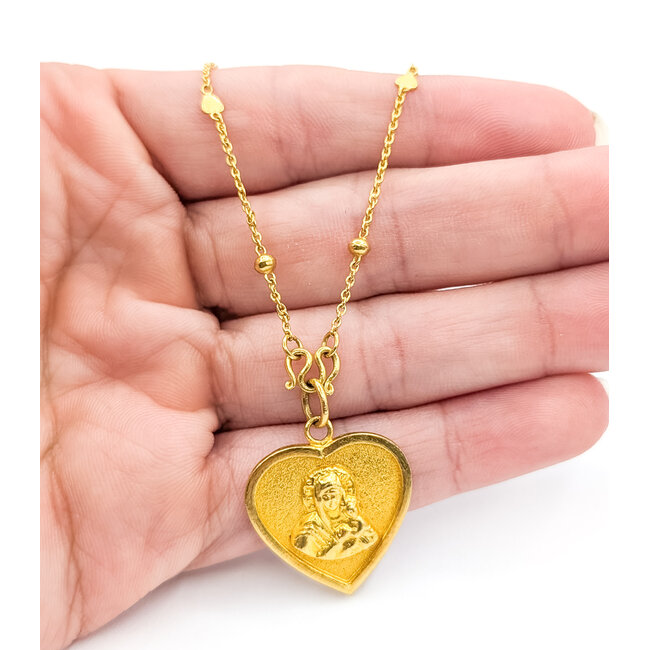 Necklace Virgin Mary Hear Charm Rolo Link 21ky .8x.8" 18" 7.79g 126042049