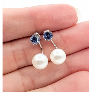 Earrings Front-Back 7mm Freshwater Pearl .59ctw Tanzanite 14kw .6x.25" 2.49g 126050018