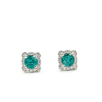 Earrings Stud 0.16ctw Round Diamonds 0.57ctw Emerald 14kw 7mm 1.46g 126050017