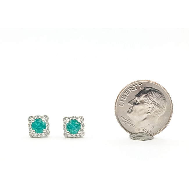 Earrings Stud 0.16ctw Round Diamonds 0.57ctw Emerald 14kw 7mm 1.46g 126050017
