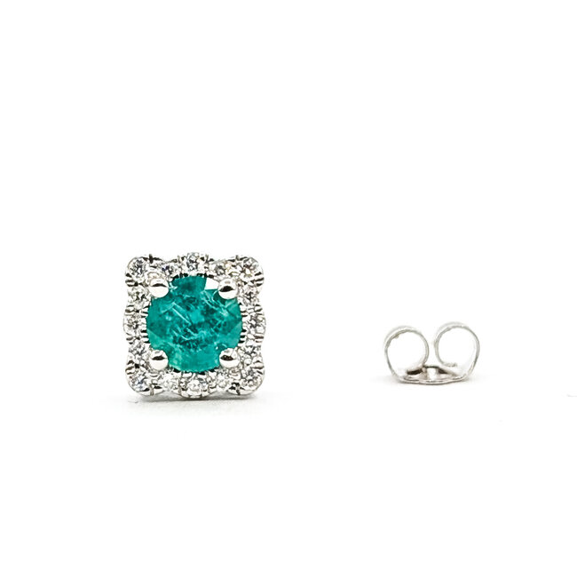 Earrings Stud 0.16ctw Round Diamonds 0.57ctw Emerald 14kw 7mm 1.46g 126050017