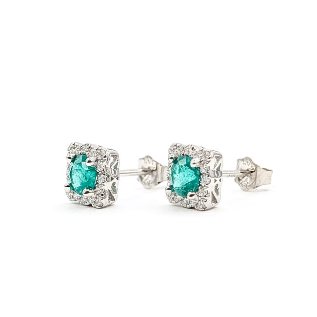 Earrings Stud 0.16ctw Round Diamonds 0.57ctw Emerald 14kw 7mm 1.46g 126050017