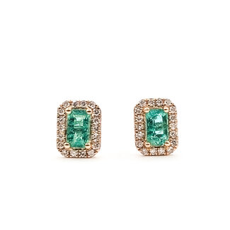 Earrings Stud 0.14ctw Round Diamonds 0.47ctw Emerald 14kr .25x.2" 1.30g 126050011