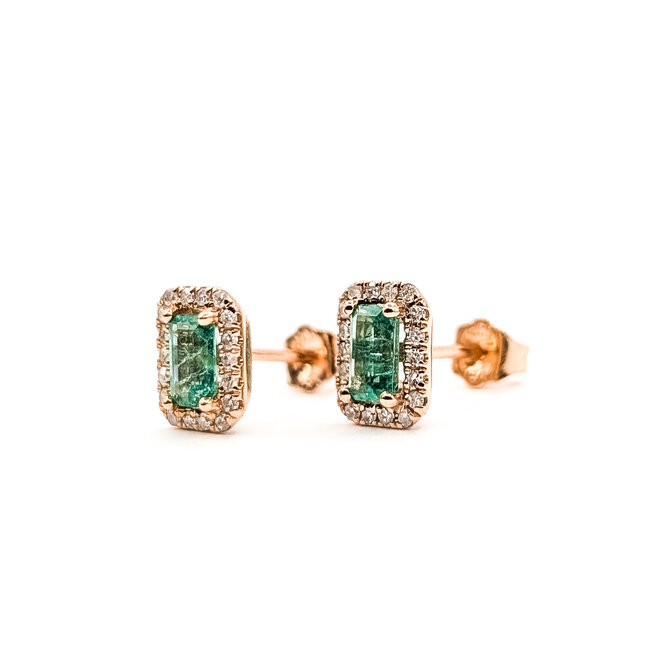Earrings Stud 0.14ctw Round Diamonds 0.47ctw Emerald 14kr .25x.2" 1.30g 126050011