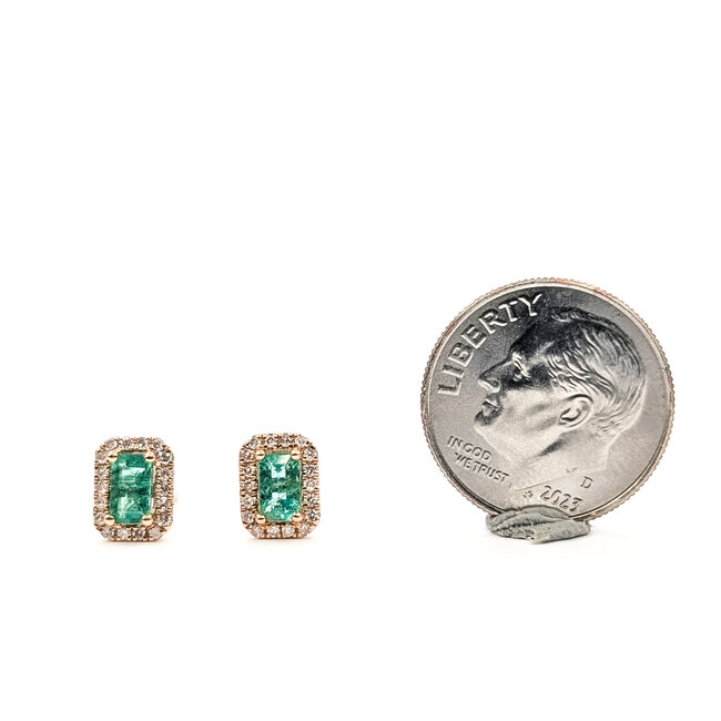 Earrings Stud 0.14ctw Round Diamonds 0.47ctw Emerald 14kr .25x.2" 1.30g 126050011