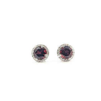 Earrings Stud 0.15ctw Round Diamonds 2.02ctw Garnet 14kw 8mm 1.38g 126050012