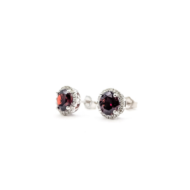 Earrings Stud 0.15ctw Round Diamonds 2.02ctw Garnet 14kw 8mm 1.38g 126050012