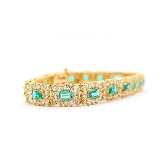 Bracelet Tennis 6ctw Round Diamonds 3.4ctw Emerald 25.81g 8.5mm 7" 25.81g 126050026