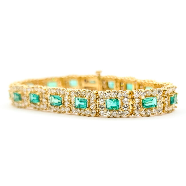 Bracelet Tennis 6ctw Round Diamonds 3.4ctw Emerald 25.81g 8.5mm 7" 25.81g 126050026