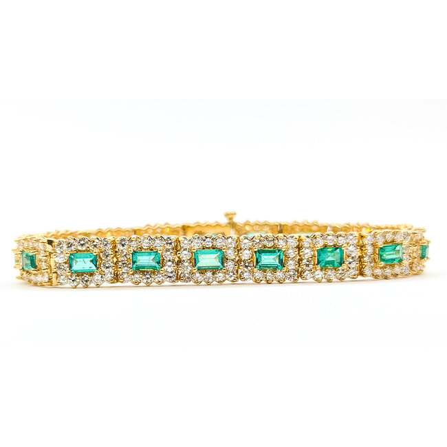 Bracelet Tennis 6ctw Round Diamonds 3.4ctw Emerald 25.81g 8.5mm 7" 25.81g 126050026