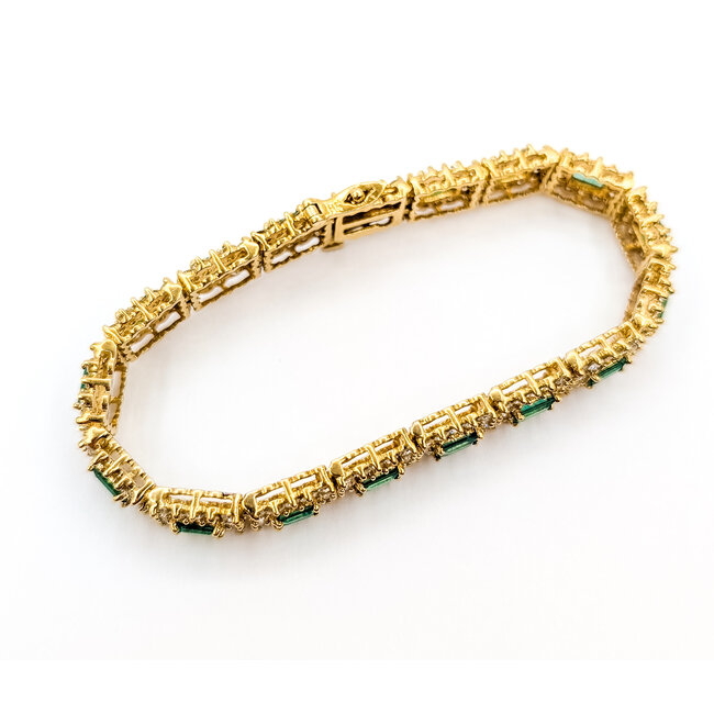 Bracelet Tennis 6ctw Round Diamonds 3.4ctw Emerald 25.81g 8.5mm 7" 25.81g 126050026