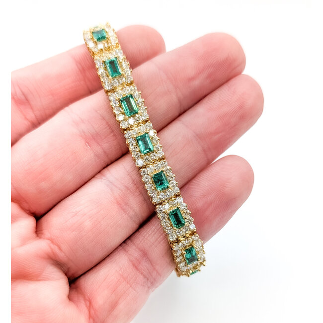 Bracelet Tennis 6ctw Round Diamonds 3.4ctw Emerald 25.81g 8.5mm 7" 25.81g 126050026