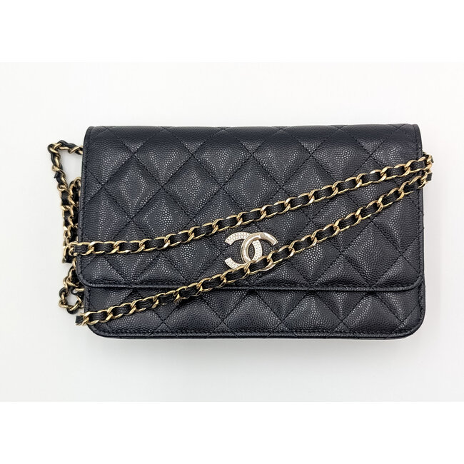Handbag Chanel Classic Wallet On Chain WOC Black Caviar Crystal CC 126055011
