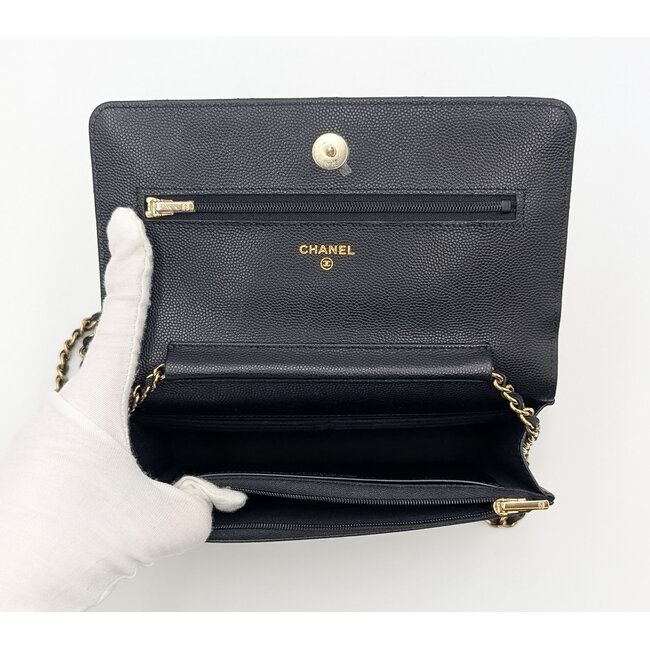 Handbag Chanel Classic Wallet On Chain WOC Black Caviar Crystal CC 126055011