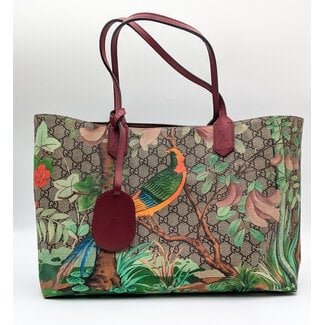 Handbag Gucci Supreme GG Tian Medium Canvas Red Leather 126055008