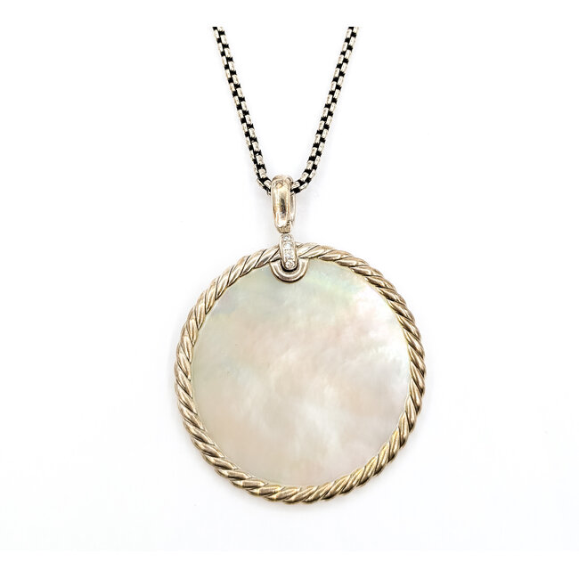 Pendant David Yurman Cable Onyx & MOP .18ctw Round Diamonds Sterling 2.4x1.8" 24" 38.58g 126050031