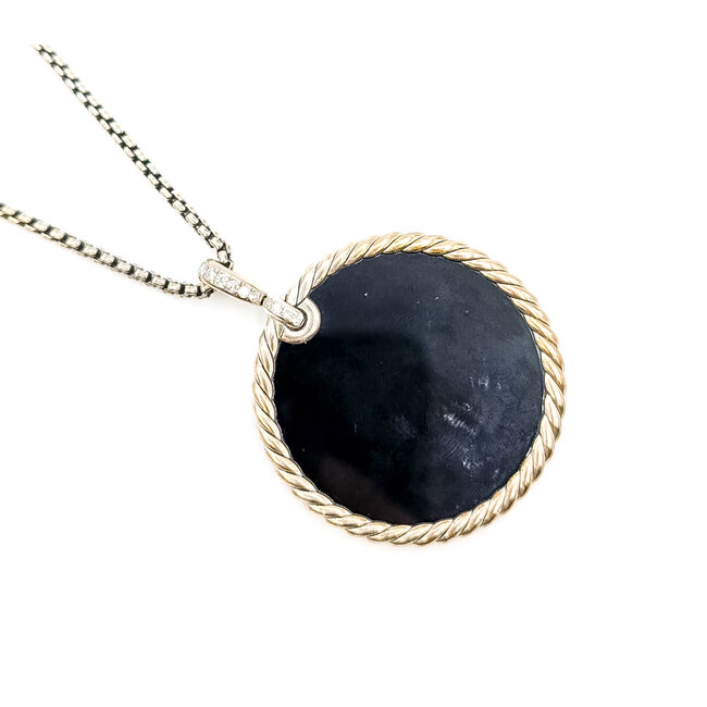 Pendant David Yurman Cable Onyx & MOP .18ctw Round Diamonds Sterling 2.4x1.8" 24" 38.58g 126050031