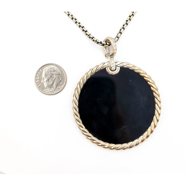 Pendant David Yurman Cable Onyx & MOP .18ctw Round Diamonds Sterling 2.4x1.8" 24" 38.58g 126050031