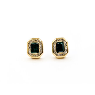 Earrings Stud Halo .33ctw Round Diamonds 1.50ctw Green Emerald 14ky .4x.3" 5.46g 126050030