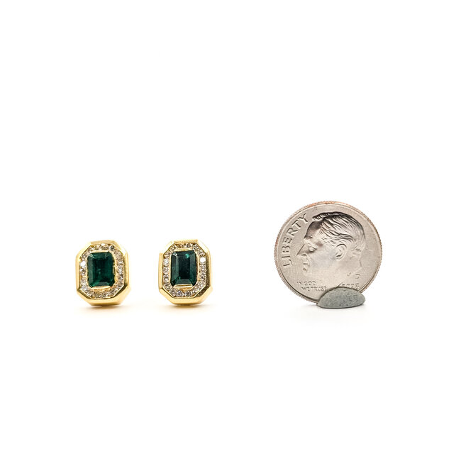 Earrings Stud Halo .33ctw Round Diamonds 1.50ctw Green Emerald 14ky .4x.3" 5.46g 126050030