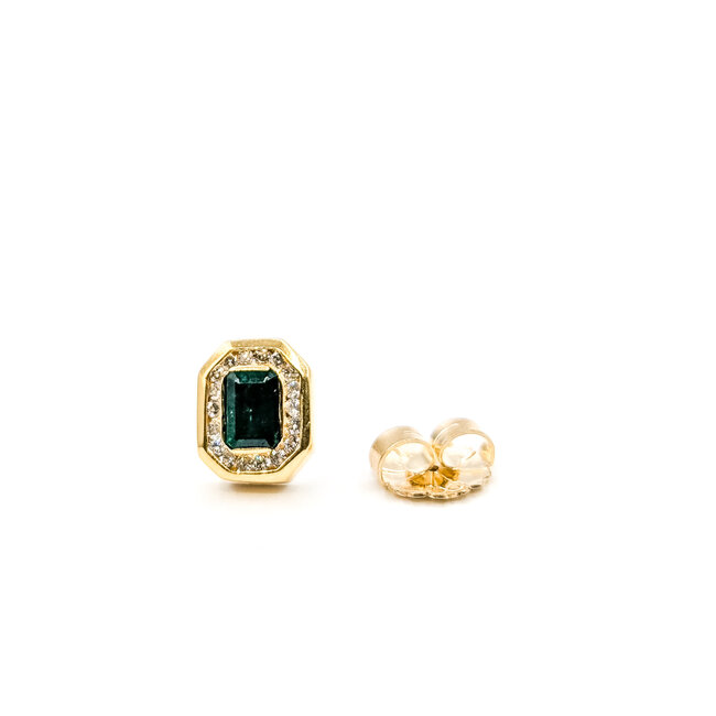 Earrings Stud Halo .33ctw Round Diamonds 1.50ctw Green Emerald 14ky .4x.3" 5.46g 126050030