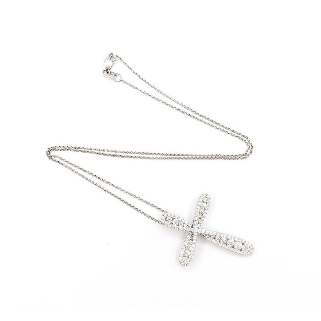 Pendant Cross 1.25ctw Round Diamonds 14kw 1.4x1.05" 16" 6.71g 126050027