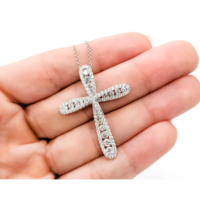 Pendant Cross 1.25ctw Round Diamonds 14kw 1.4x1.05" 16" 6.71g 126050027