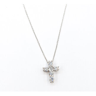 Pendant Cross W/Chain 1.00ctw Round Lab Grown Diamonds 14kw .6x.5" 16-17-18" 2.78g 126040073
