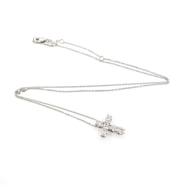 Pendant Cross W/Chain 1.00ctw Round Lab Grown Diamonds 14kw .6x.5" 16-17-18" 2.78g 126040073