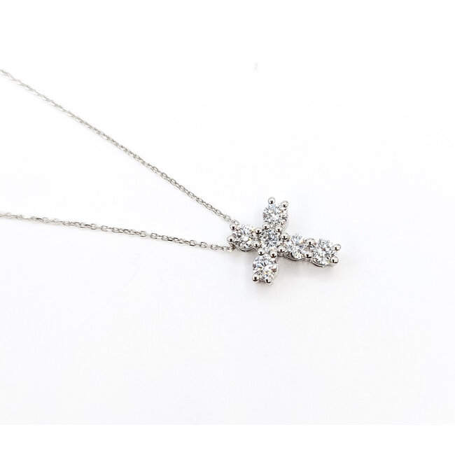 Pendant Cross W/Chain 1.00ctw Round Lab Grown Diamonds 14kw .6x.5" 16-17-18" 2.78g 126040073