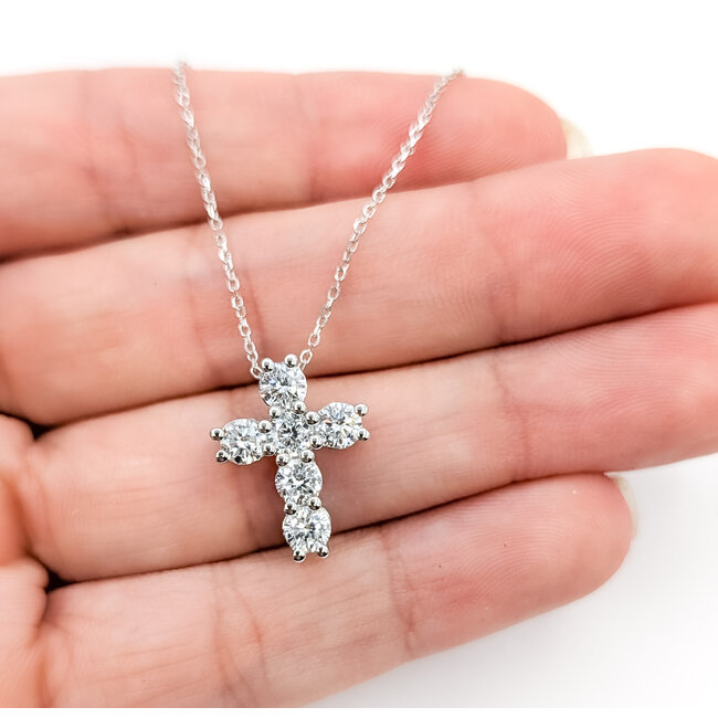 Pendant Cross W/Chain 1.00ctw Round Lab Grown Diamonds 14kw .6x.5" 16-17-18" 2.78g 126040073