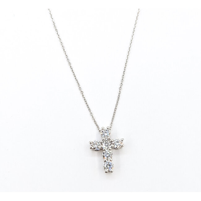 Pendant Cross W/Chain 1.00ctw Round Lab Grown Diamonds 14kw .6x.5" 16-17-18" 2.78g 126040073