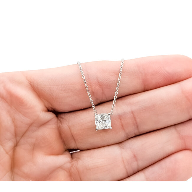 Necklace Solitaire W/Chain 0.75ct Cushion Lab Grown Diamond 14kw 16-17-18" 2.07g 126040075
