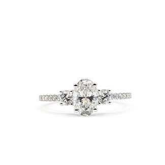 Ring Engagement 3-Stone 1.00ctw Oval Lab Grown Diamond 14kw 1.4mm Sz7 2.06g 126040049