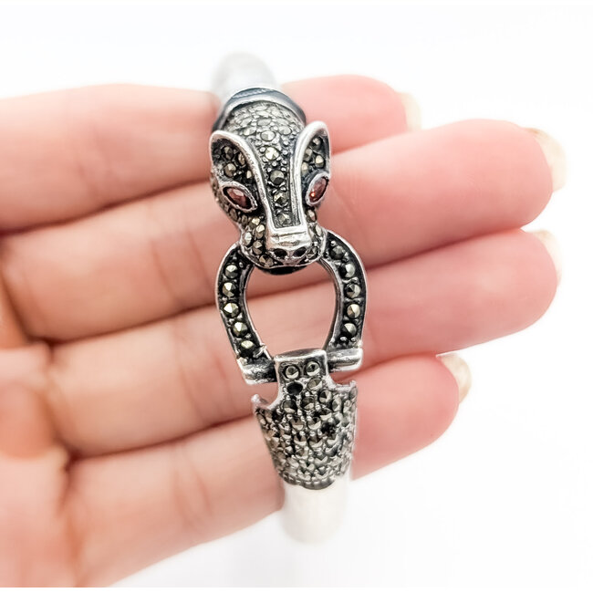 Bracelet Mercasite Panther Bangle 925 9.25mm 7.75" 30.1g 126052007