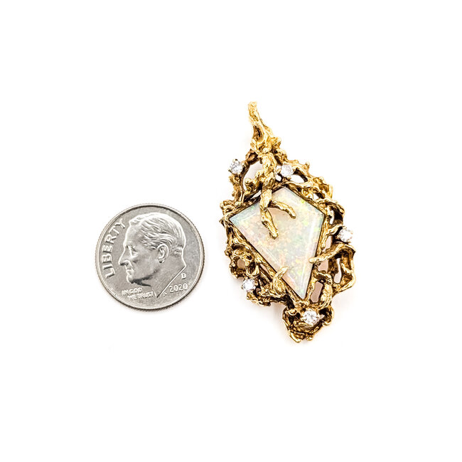 Pendant Nugget .16ctw Round Diamonds 3.5ct Australian Opal 18ky 1.6x.8" 7.94g 226050010
